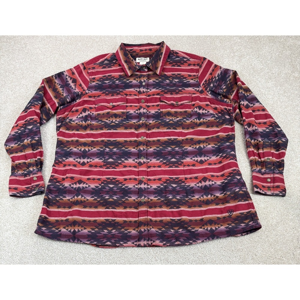 Ariat REAL Brave Women's 1X Black Orange Red Snap Up Western Aztec Shirt